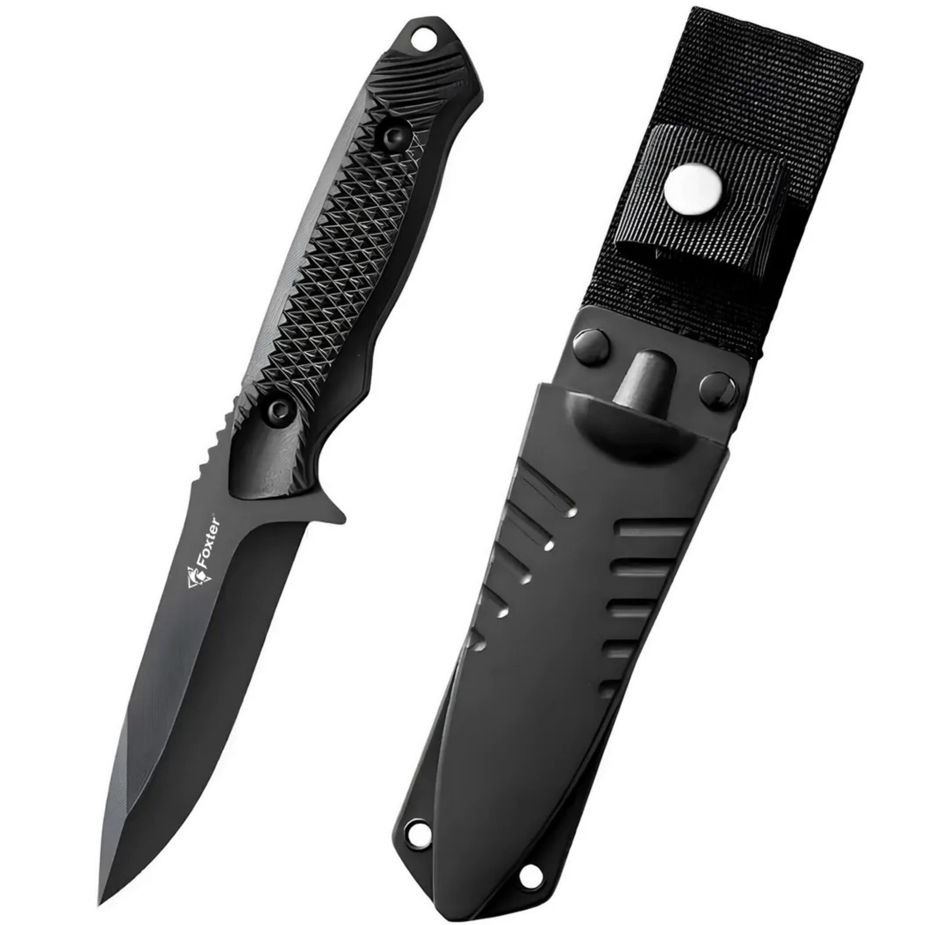 Foxter Universalmesser Survivalmesser 20 cm feststehende Klinge Edelstahl Outdoor & Camping, (Survival- und Outdoor-Messer mit feststehender Klinge, Ножи mit Etui, ideal für Outdoor & Survival), Survivalmesser 20 cm Edelstahlgriff rutschfest für Outdoor & Camping