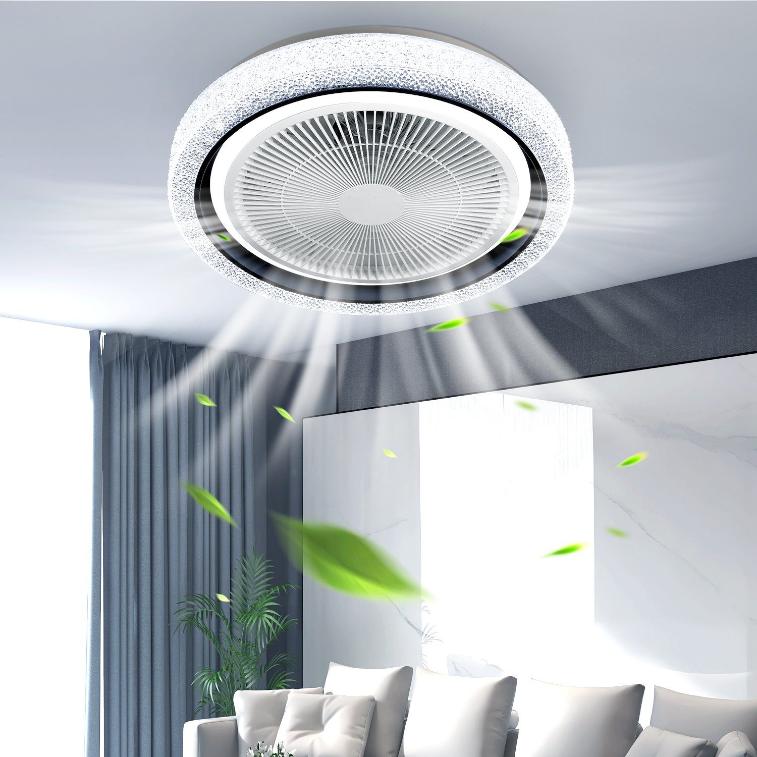 Farbwechsel RGB für Bluetooth Hotel Lautsprecher, LED Küche Dimmbar (3000~6500K), integriert, LED Deckenleuchte Deckenventilator, LED fest Deckenleuchte mit Schlafzimmer RGB oyajia Leuchte, Deckenventilator 60W