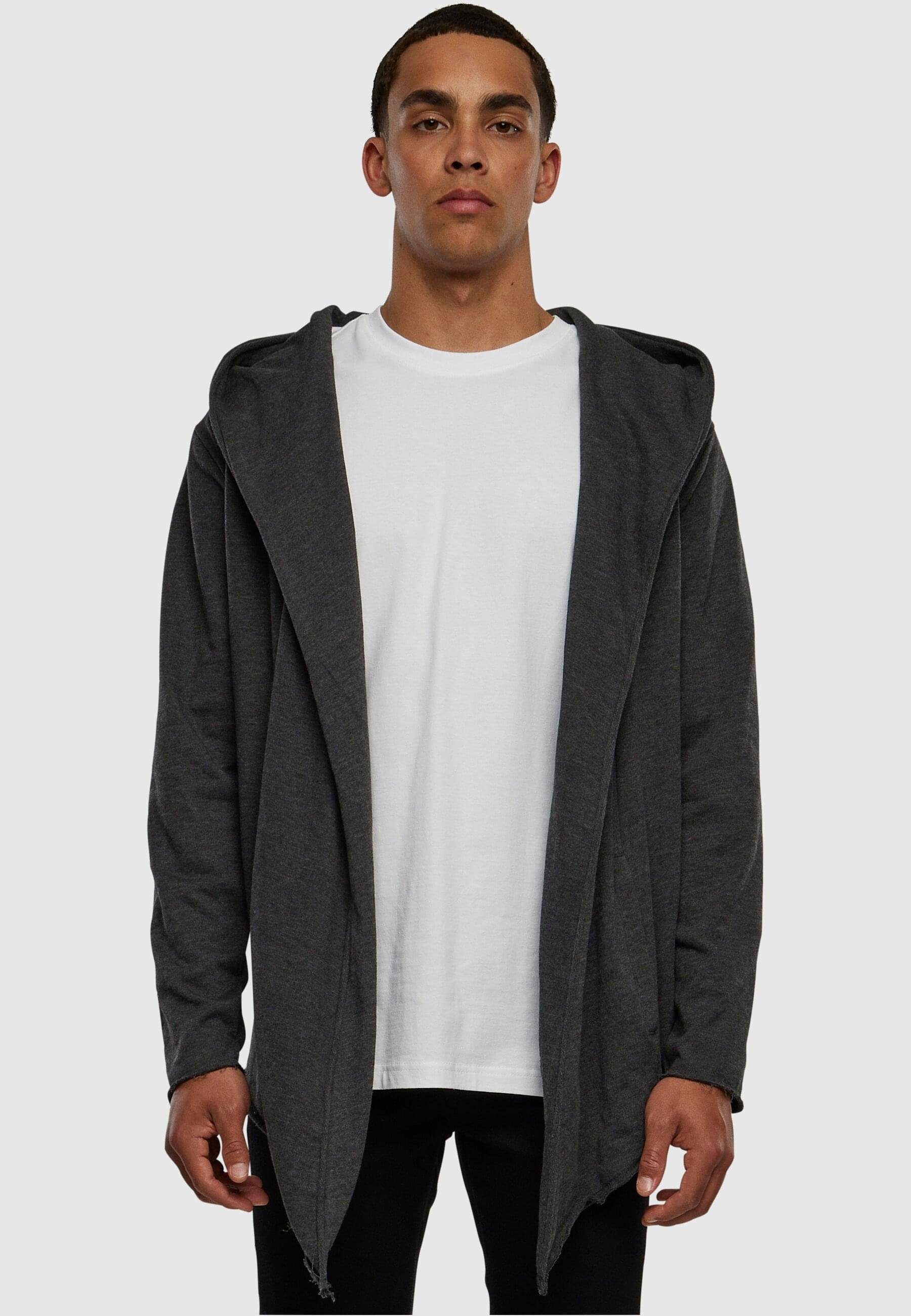 charcoal Strickfleecejacke Herren Open Cardigan Edge Long URBAN Hooded CLASSICS (1-St)