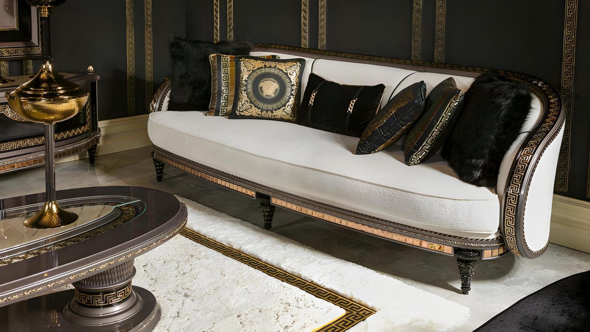 JVmoebel 3-Sitzer Modernes weißes Sofa aus Textil mit Holzrahmen, 1 Teile, Made in Europe