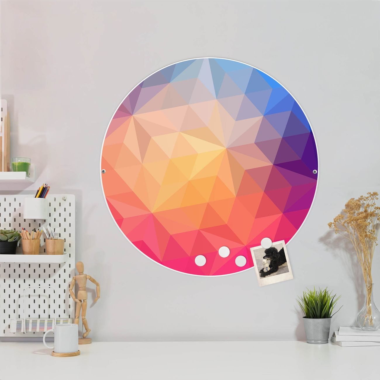 banjado Magnettafel Stahl Rund Bunte Kristalle, (inkl. 4 Magnete, Runde Stahlmagnettafel)