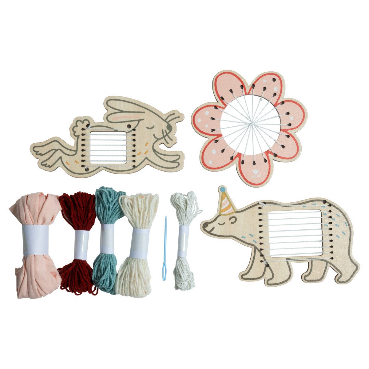 Micki Lernspielzeug 10225 Unisex Kinder, Webstuhl, Handwebrahmen, Mini-Webstuhl, Webset, Webrahmen-Set