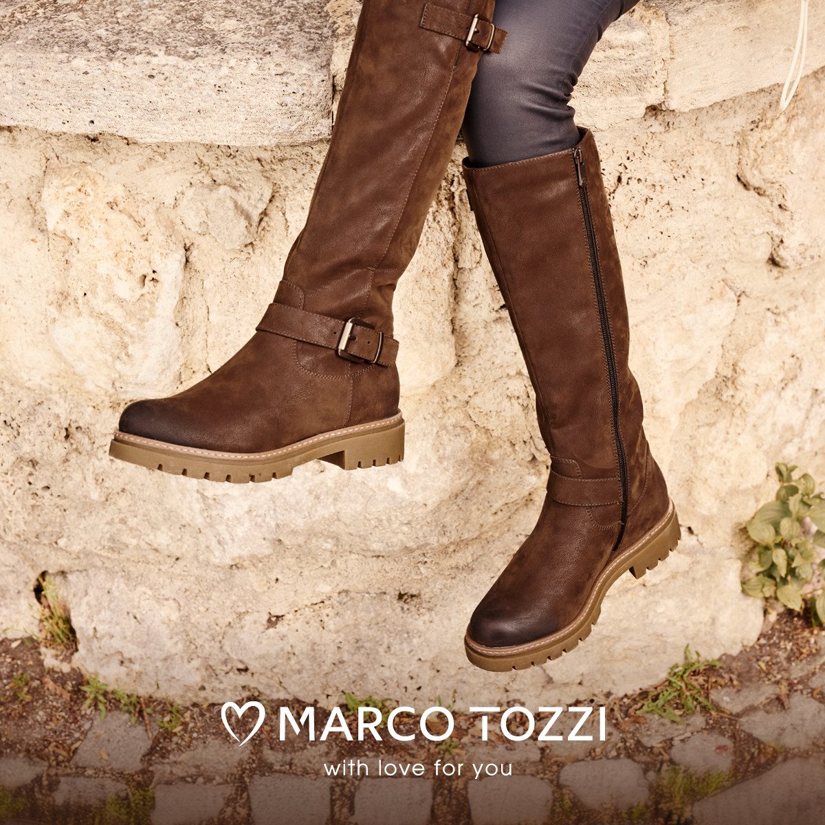 MARCO TOZZI Winterstiefel, Blockabsatz, Langschaftstiefel mit Zierschnallen