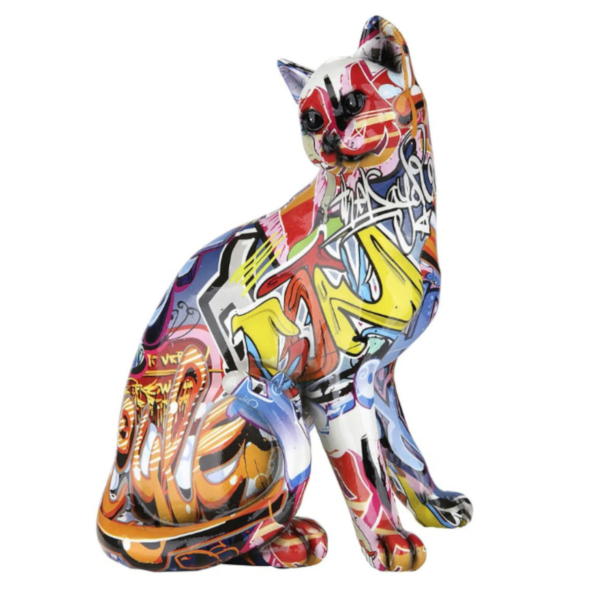 GILDE Skulptur Witzig bunte Deko Katze, ca. 23 × 29 × 16 cm, zwei Designs