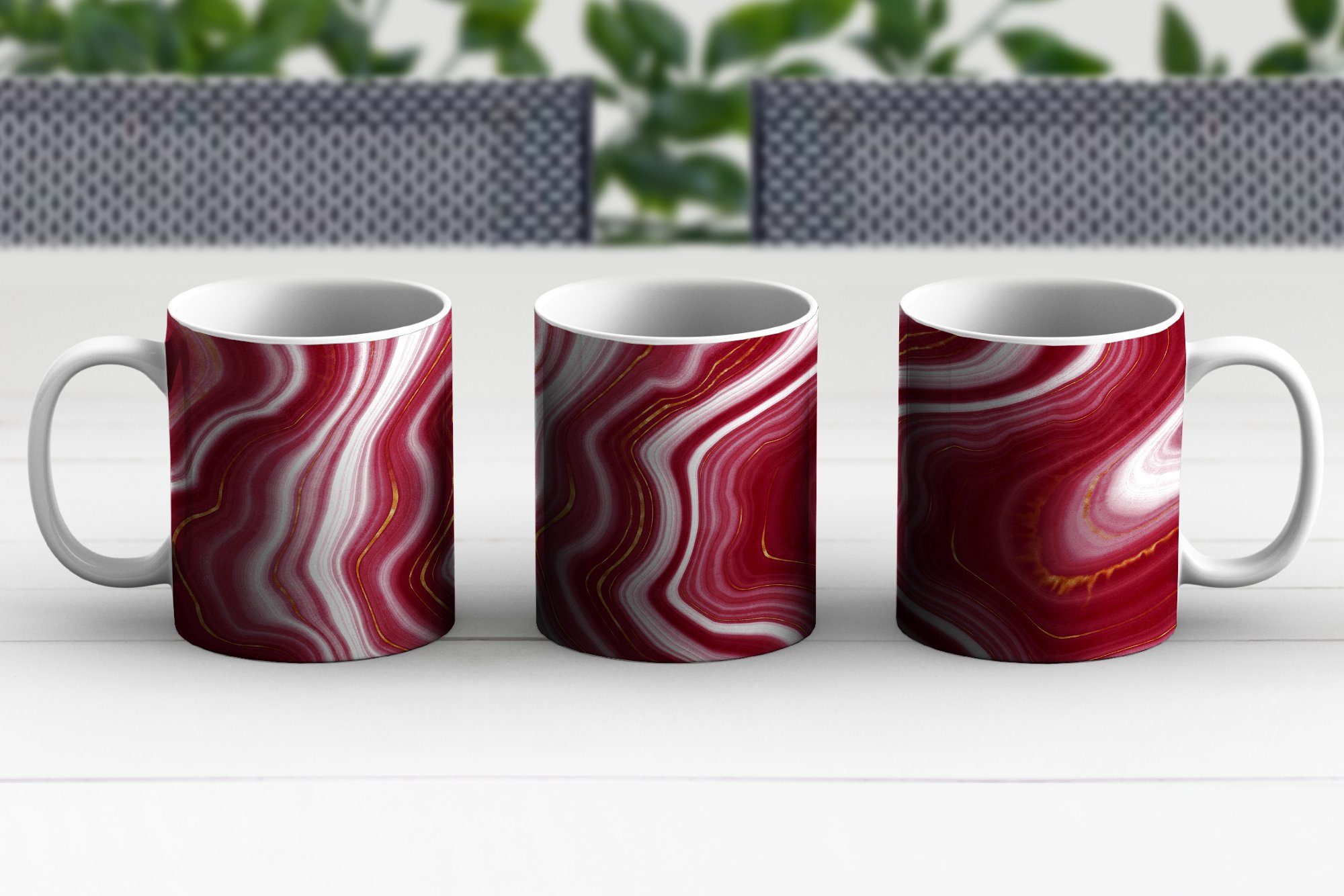 MuchoWow Tasse Marmor - Rot Kaffeetassen, Keramik, Teetasse, - Becher, Teetasse, Geschenk Gold