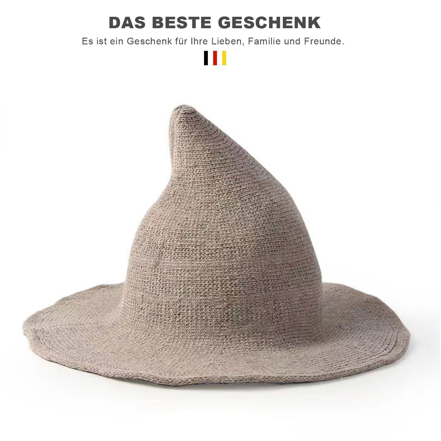 spitze große Hexenhut Wollstrickmütze Krempe khaki Fischerhut MAGICSHE