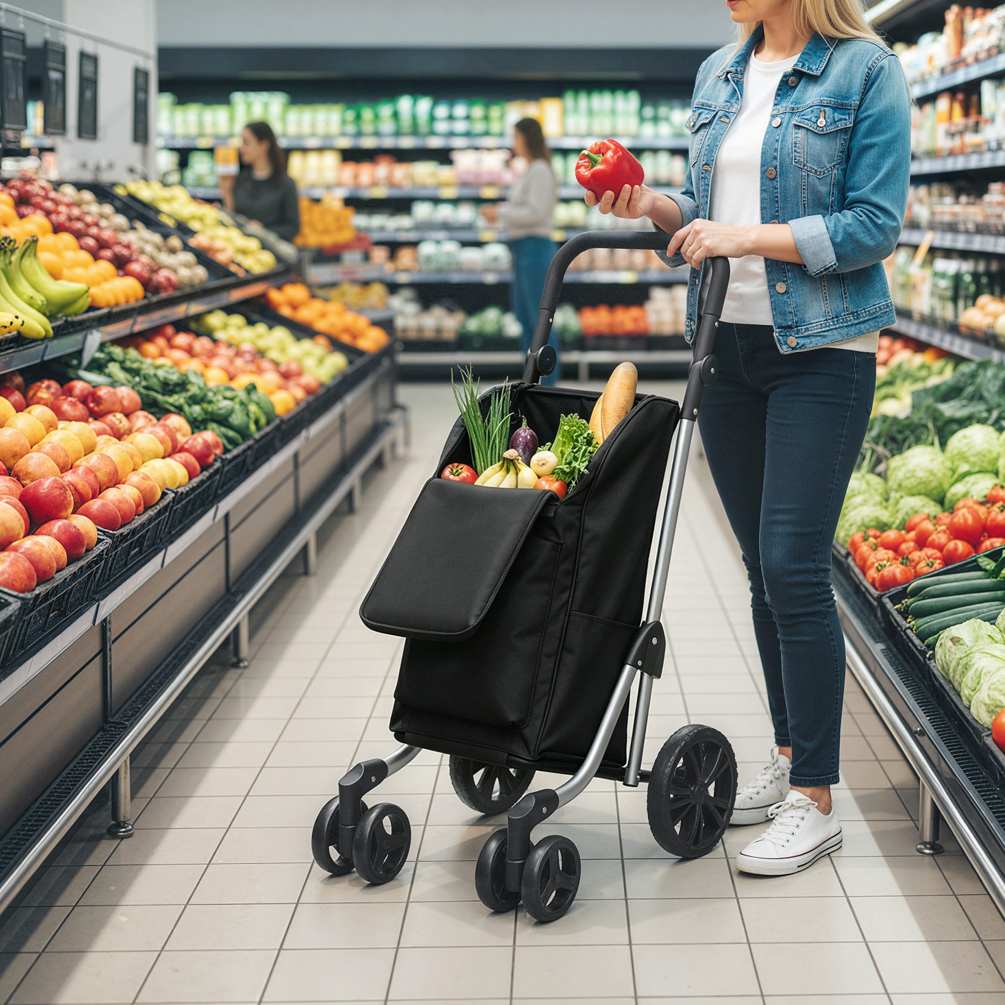 HOMCOM Einkaufstrolley Sackkarre Einkaufswagen mit abnehmbarer Tasche, 46 l, 3in1 klappbar, Kühlfach, 6 Räder