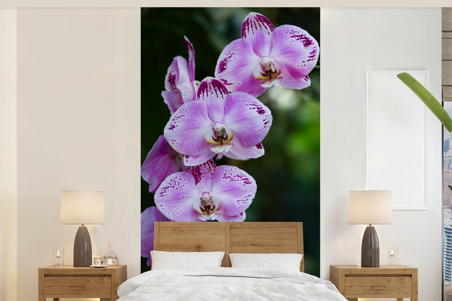 MuchoWow Fototapete Blühende Orchideen, Matt, bedruckt, (2 St), Vliestapete für Wohnzimmer Schlafzimmer Küche, Fototapete