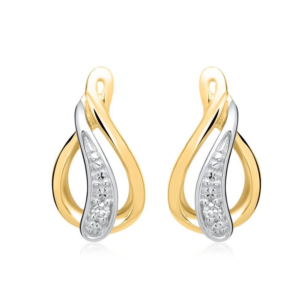 Unique Paar Ohrstecker Ohrringe aus 585er Gelbgold mit 2 Diamanten 0,0112 ct.
