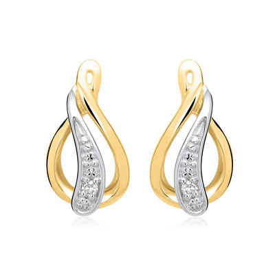 Unique Paar Ohrstecker Ohrringe aus 585er Gelbgold mit 2 Diamanten 0,0112 ct.