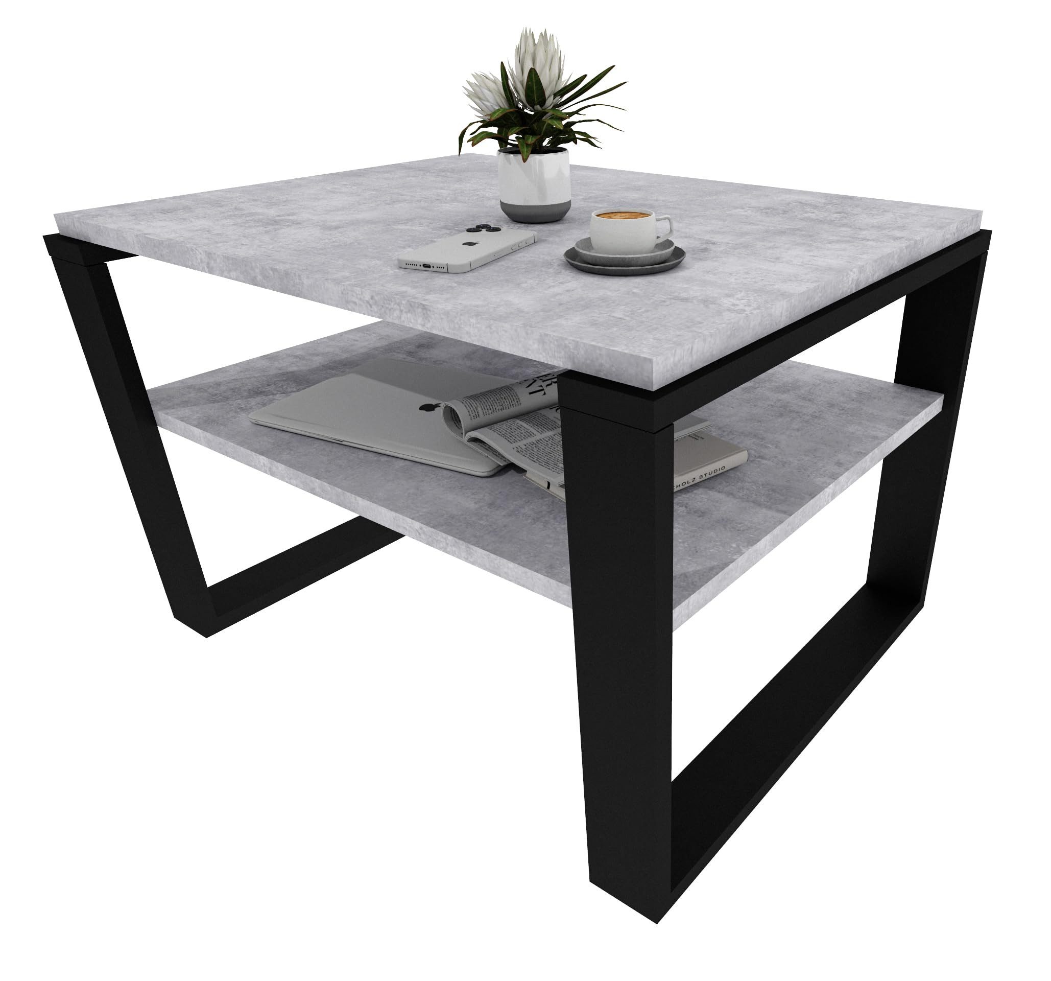 TREND WERK Couchtisch mit zusätzlicher Ablagefläche 61×51×44 cm und 91×51×44 cm (Wohnzimmertisch aus Holzwerkstoff, Stabiler & moderner Kaffeetisch, Stilvolles Design, maximale Funktion, Beistelltisch)