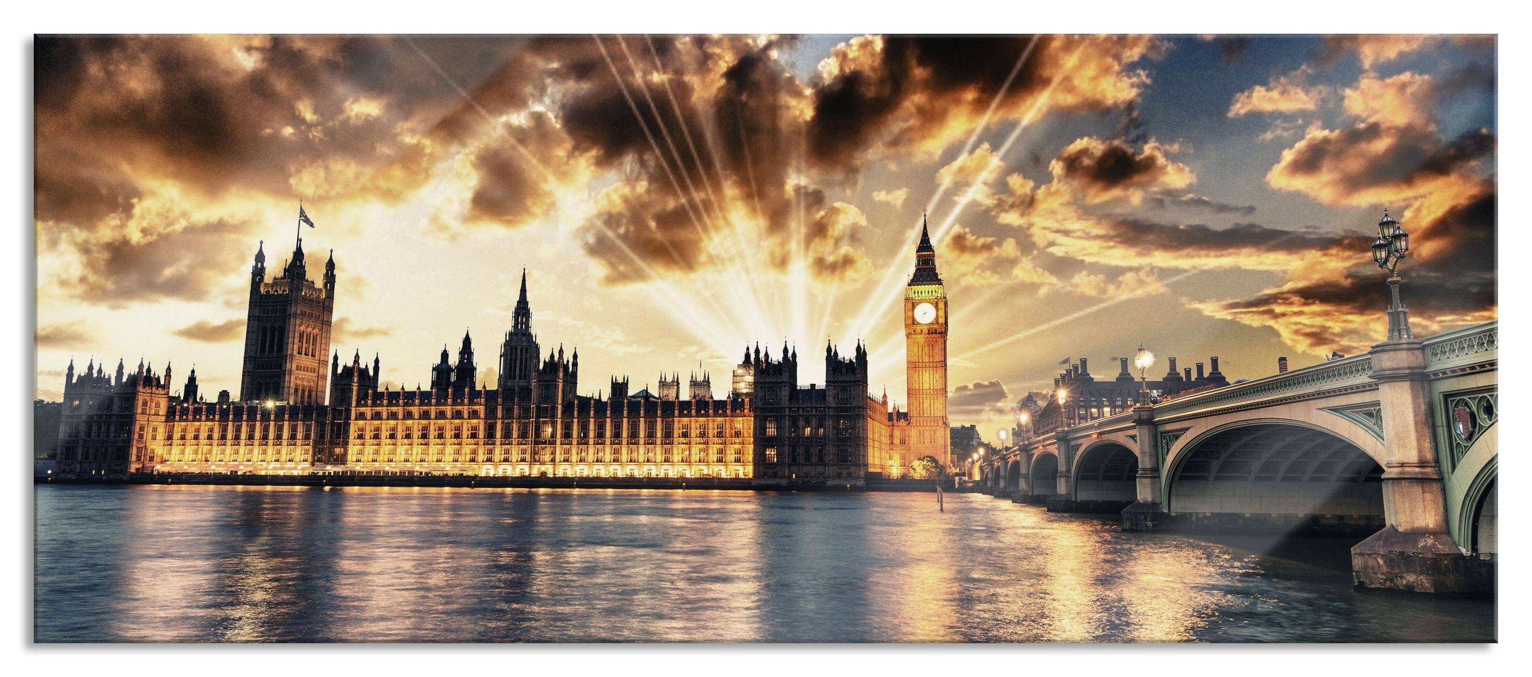 Pixxprint Glasbild Big Ben am Abend, Big Ben am Abend (1 St), Glasbild aus Echtglas, inkl. Aufhängungen und Abstandshalter