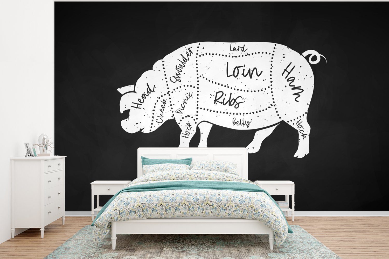 MuchoWow Fototapete Schwein - Fleisch - Fleischer, Matt, bedruckt, (6 St), Wallpaper für Wohnzimmer, Schlafzimmer, Kinderzimmer, Vinyl Tapete