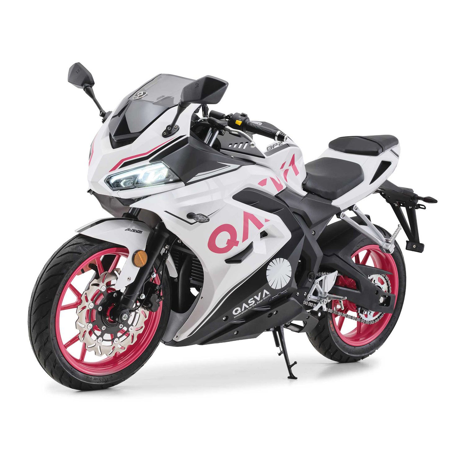 QASVA Motorrad GP-2 125 ccm Weiß, 124 ccm, 96 km/h, Euro 5+, 2-Kanal-ABS, 5-Zoll-TFT, LED, USB-A/USB-C, Doppel-Auspuff