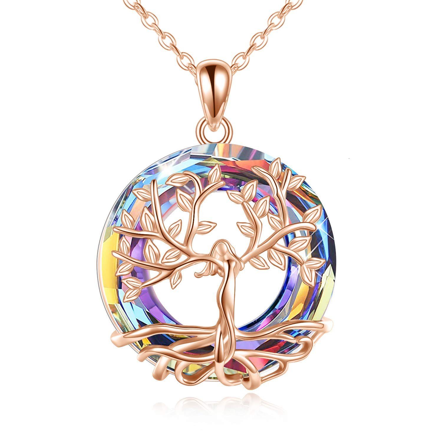 Aatrx Charm-Kette Stilvoller Lebensbaum-Anhänger, kristallfarbene (1-tlg) Halskette