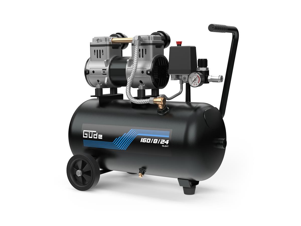 Güde Kompressor Airpower 160/8/24 SILENT, max. 8 bar, 24 l, ölfrei / 1,1KW / Druckminderer / Transportgriff