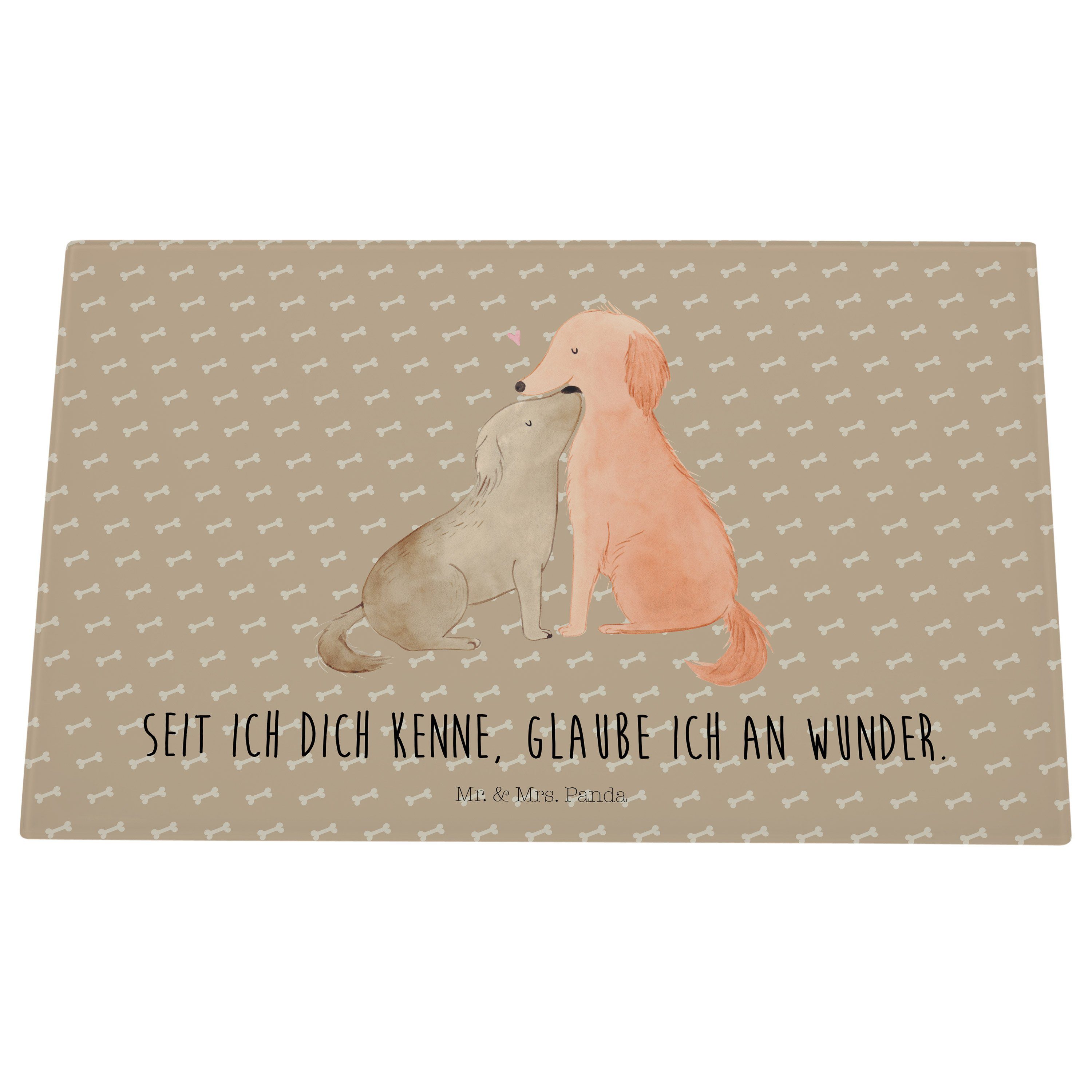 Mr. & Mrs. Servierbrett Glas, - Hunde - Hundeglück Schneidebrett, Panda (1-St) Geschenk, Glasschneidebrett, Premium Liebe