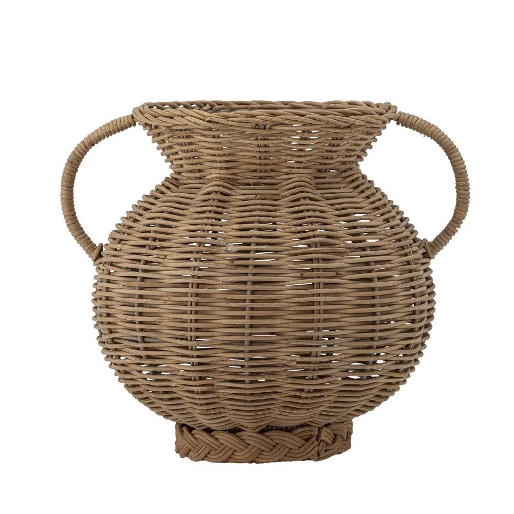 Bloomingville Dekovase Uni, Geflochtenes Rattan, Glasvase innen, Seitengriffe, Naturlook
