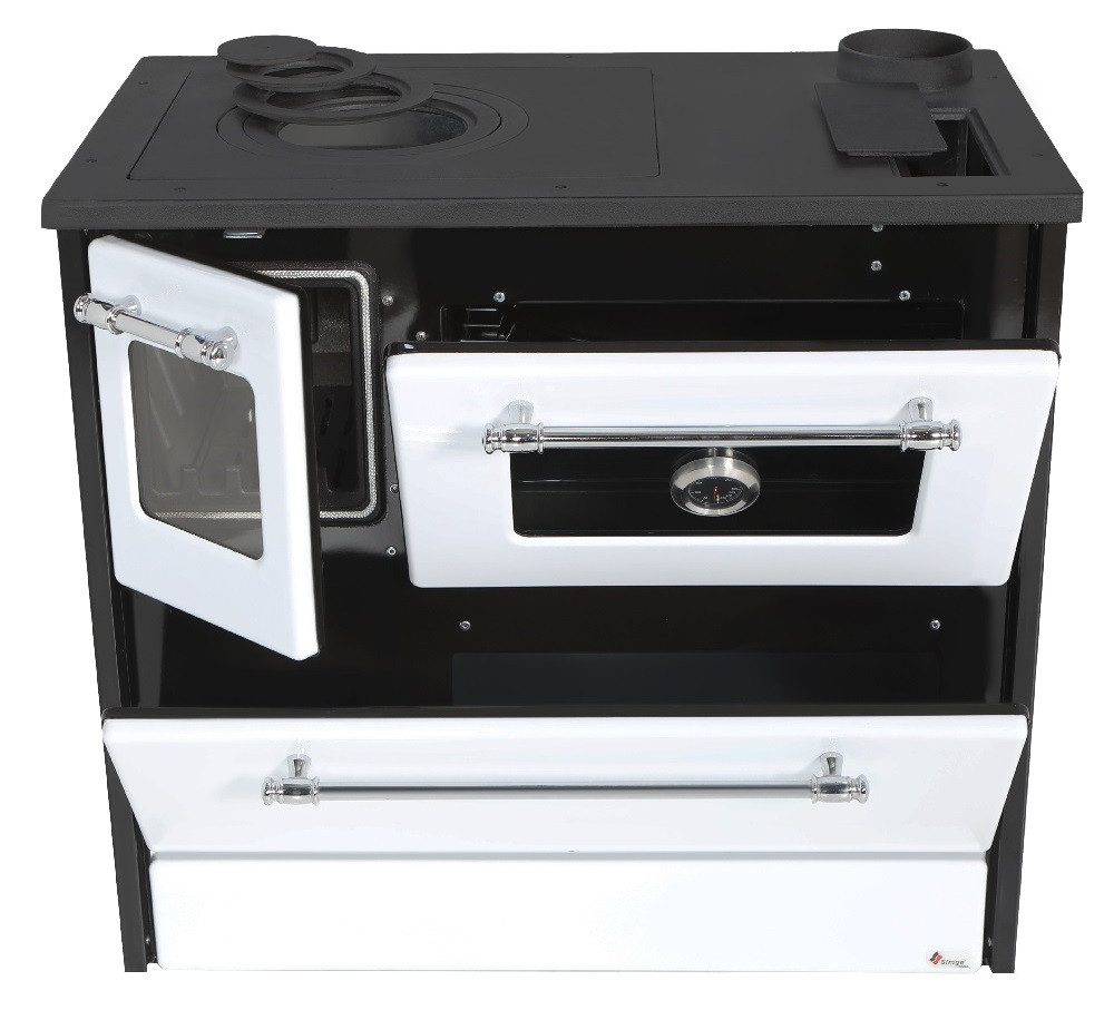 SimgeSoba Festbrennstoffherd EEK A Küchenofen Holzherd 701-G Omega weiß, rechte Version, 9,18 kW