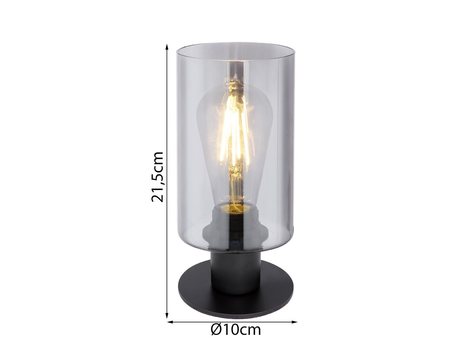 GLOBO LIGHTING LED Nachttischlampe, Leuchtmittel stufenweise über Schnurschalter dimmbar, LED wechselbar, warmweiß, klein-e Fensterlampe Lampenschirm Rauch-glas für Fensterbank, H 23cm