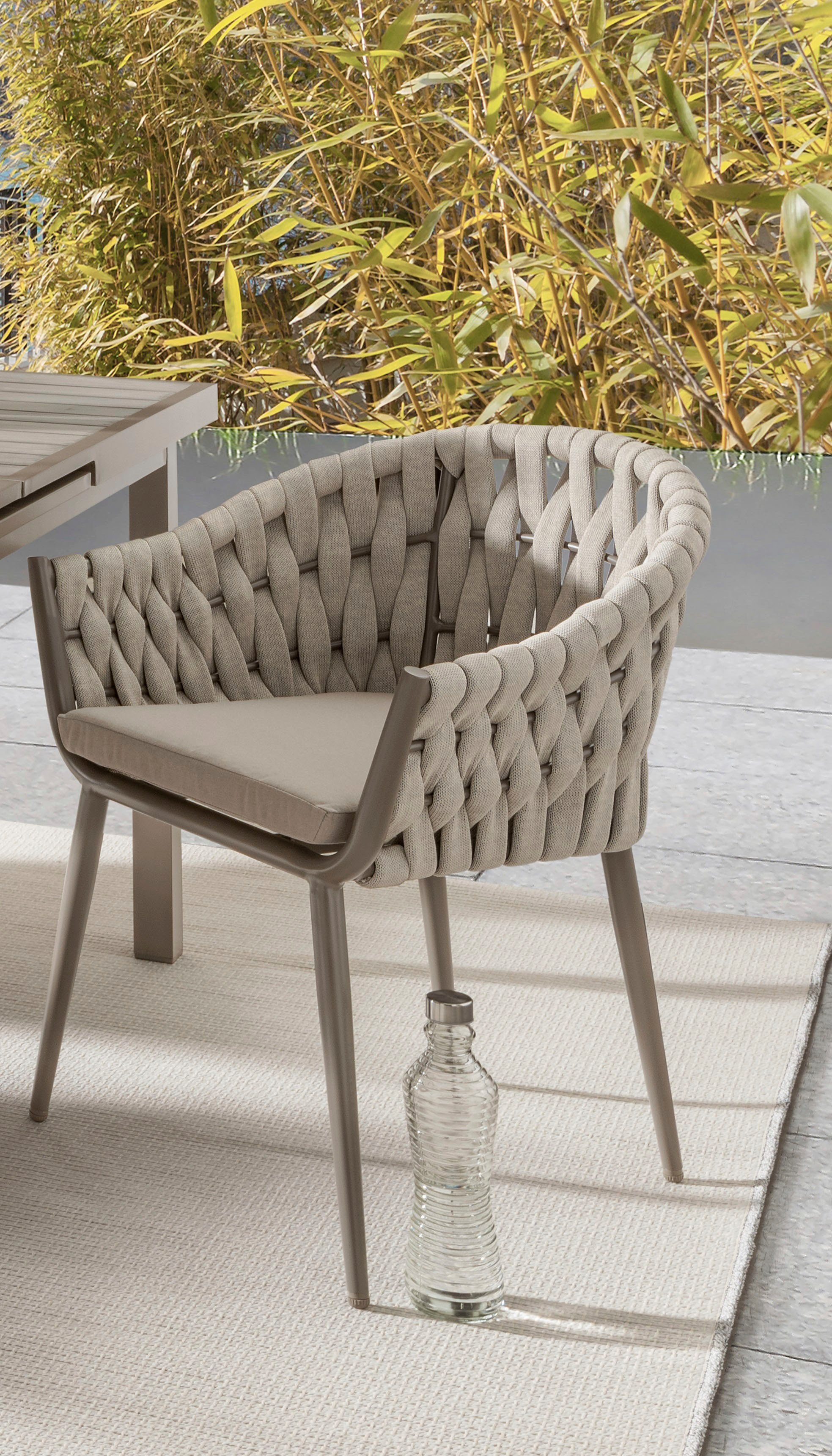 Destiny Garten-Essgruppe MOLINO IMOLA 4 Se + Ausziehtisch 165/ 215x100cm, taupe, (Set, 5-tlg., 4 Stapelsessel inkl. Sitzkissen, 1 Tisch mit Synchronauszug), Alu – Bild 2 von 5