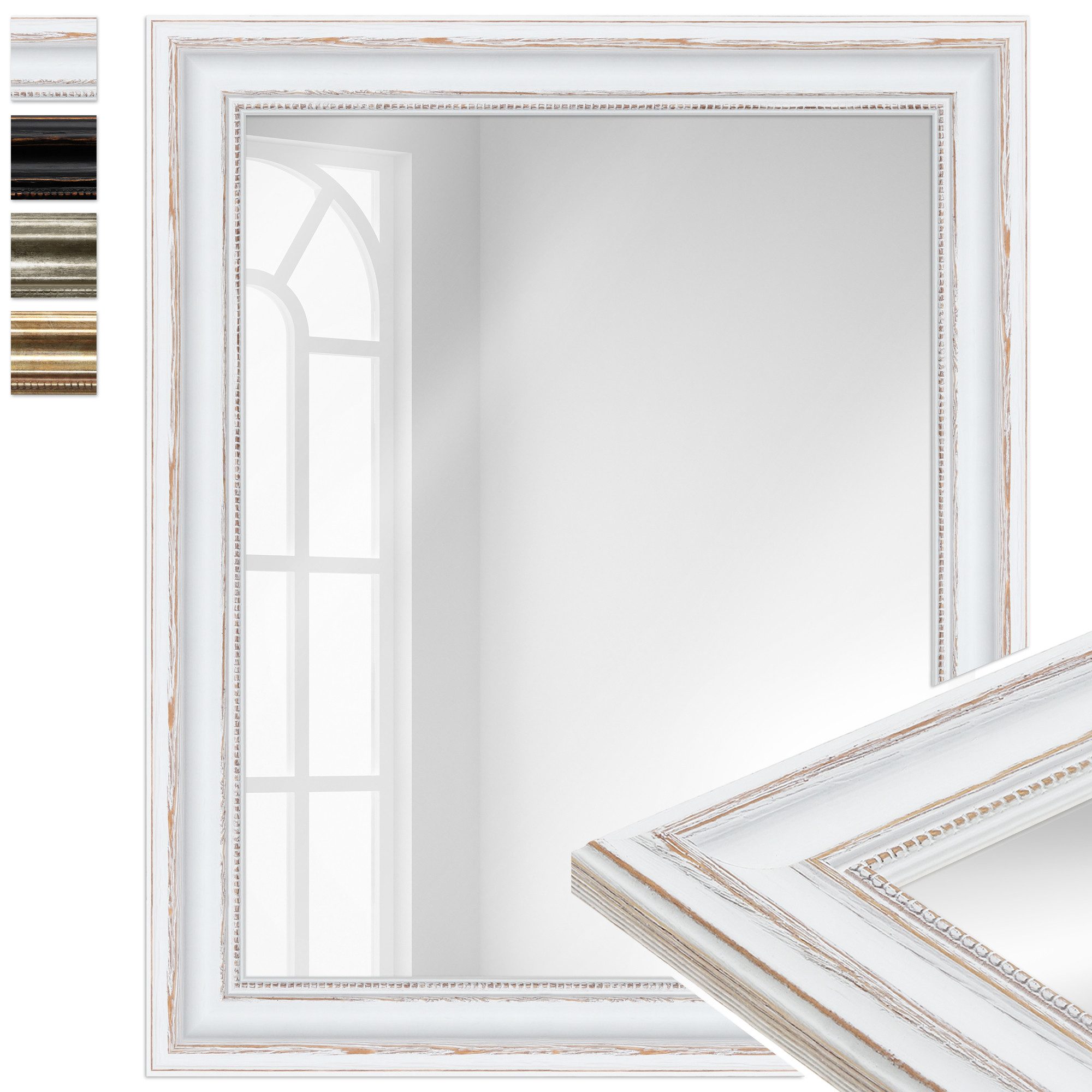 WANDStyle Wandspiegel H550, Weiß, aus Massivholz im Antik Stil. € 95,99, (€ 95,99 pro 1 Stk).