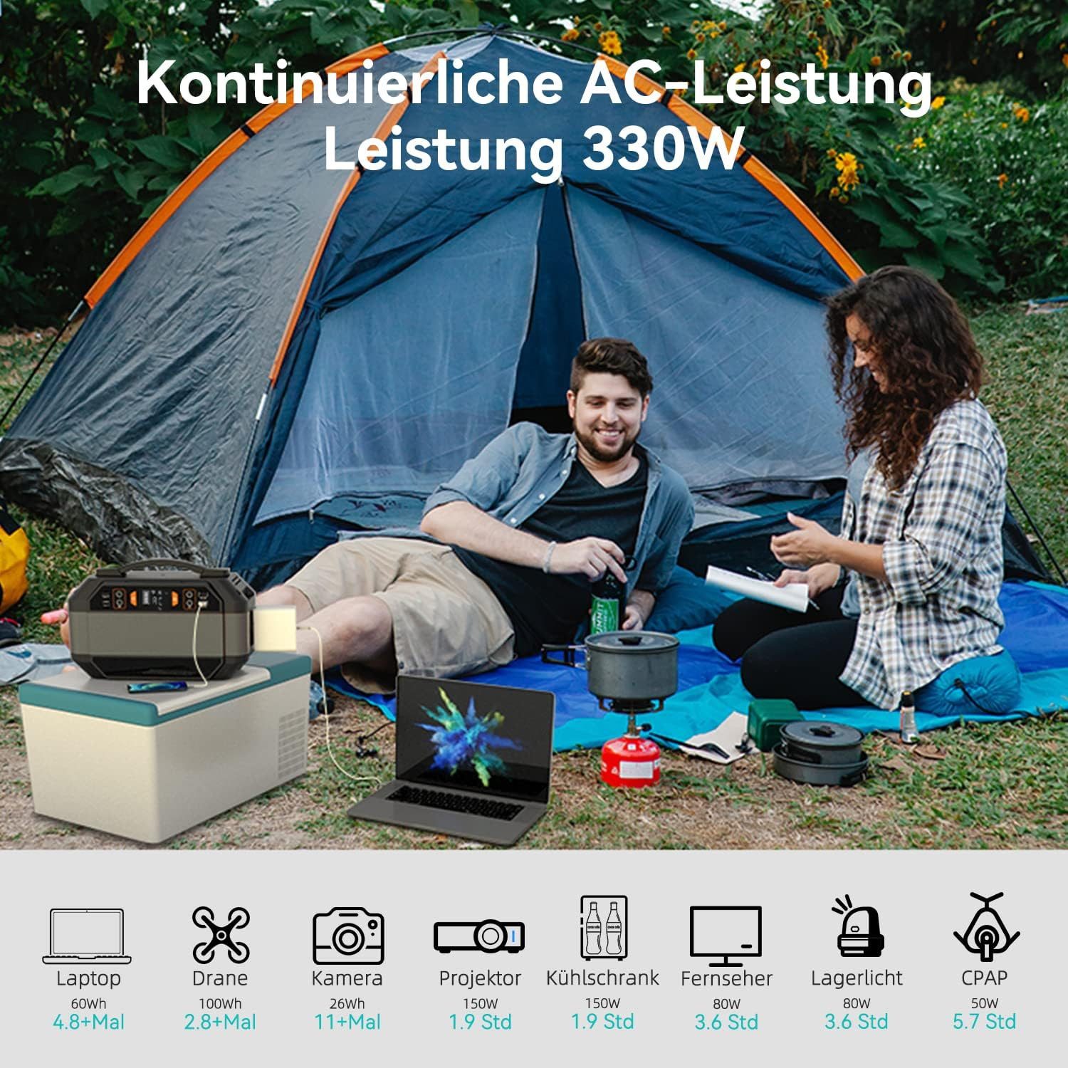 Flashfish Stromerzeuger Tragbare Powerstation 330W(600W Spitze),288,6Wh Akku,9 Ausgänge, 0,3 in kW, für Camping Wohnmobil und als Notstromaggregat
