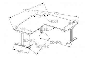 Mendler Eckschreibtisch D40, Computertisch elektrisch höhenverstellbar 178 x 178 cm