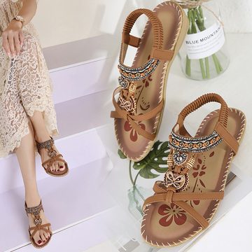 ZWY Sandalen für Damen, flache Schuhe mit elastischem Knöchelriemen Badesandale