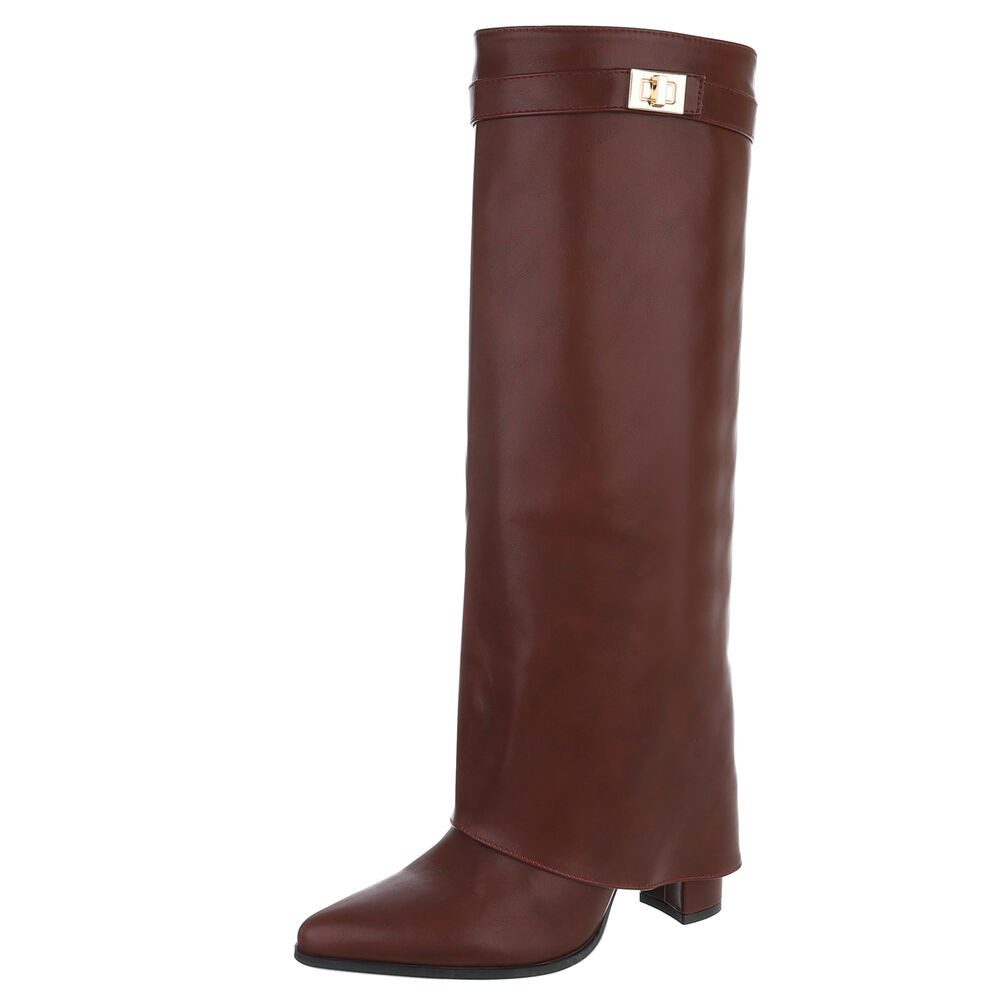 Ital-Design Elegante kniehohe Stiefelette mit Blockabsatz für Damen Сапоги на высоком каблуке (89852575) Blockabsatz Stiefel in Weinrot