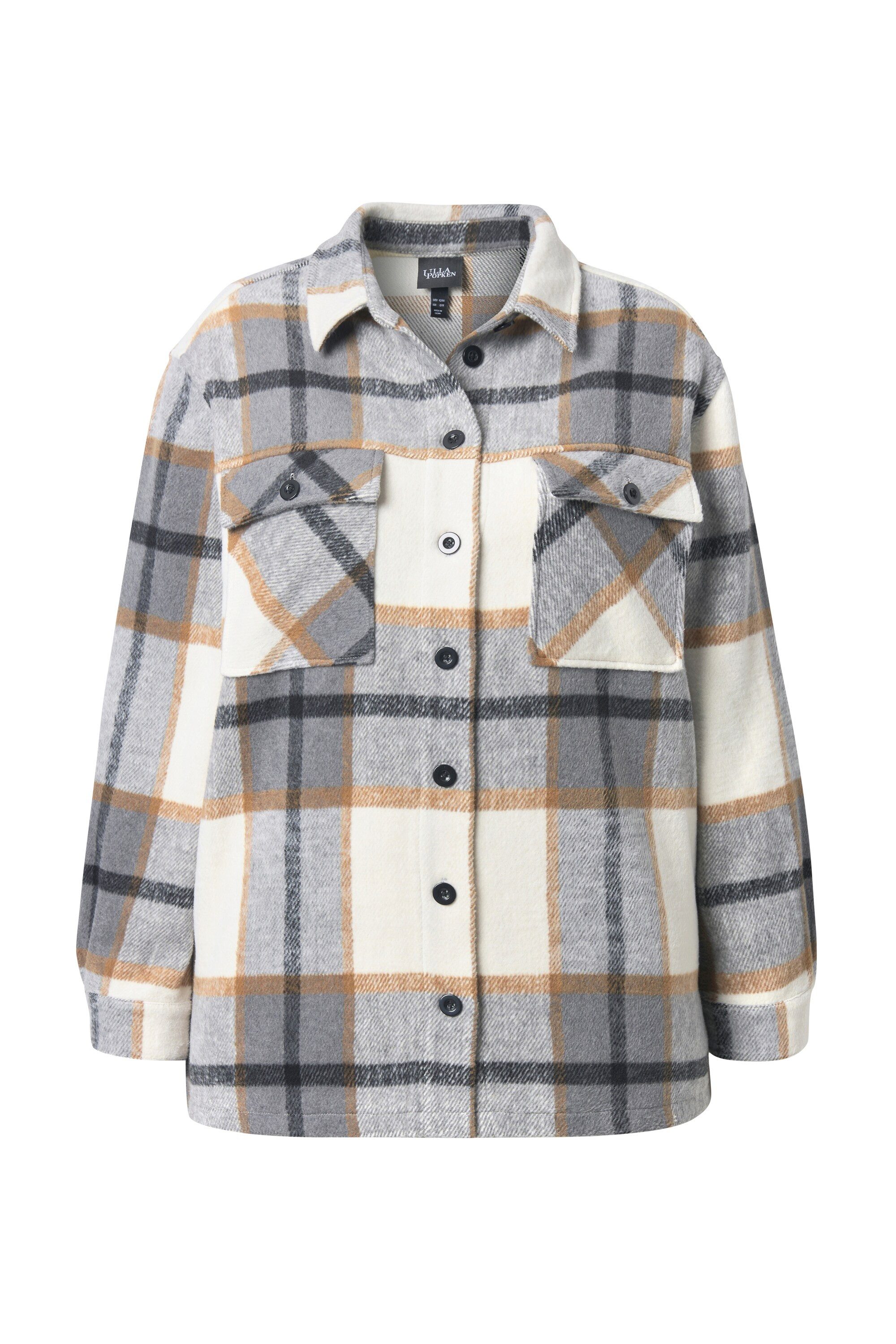 Ulla Popken Sommerjacke Shaket Karomuster Oversized Hemdkragen Langarm günstig online kaufen