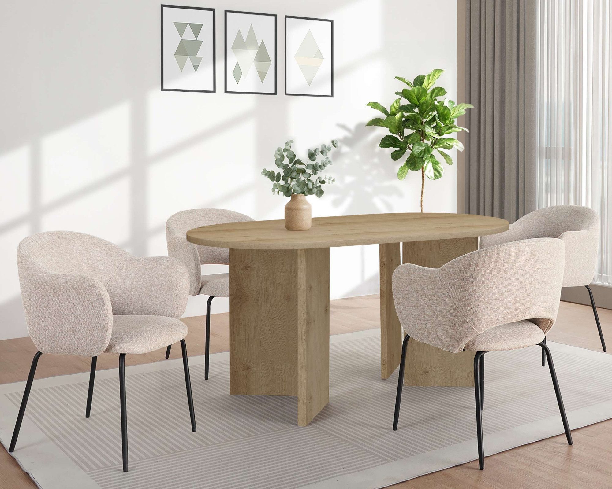 OTTO home Esstisch Callii, Oval, feste Tischplatte Holzoptik, verschiedene Größen, pflegeleicht