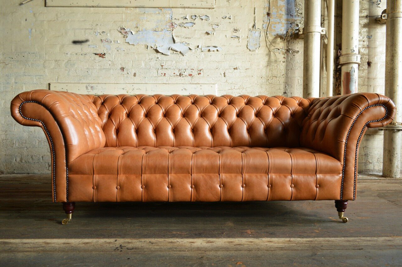 JVmoebel Chesterfield-Sofa Brauner Chesterfield Dreisitzer aus edlem Leder, Made in Europa