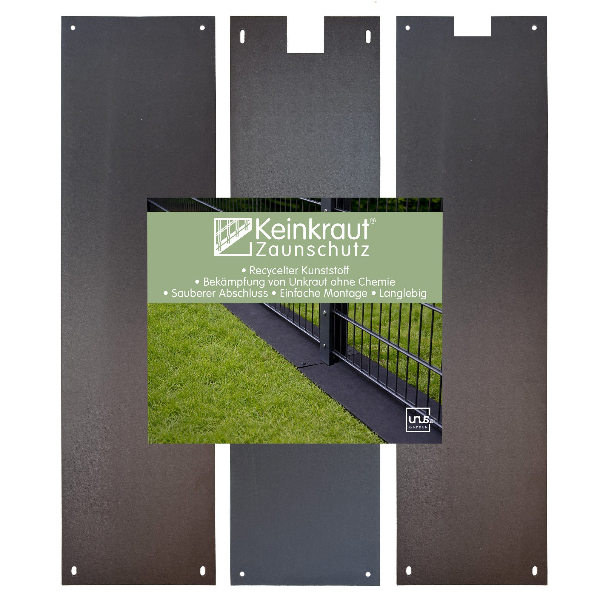 UNUS GARDEN Unkrautvlies Keinkraut® Zaunschutz Unkrautschutz, (9er Set), saubere Mähkanten, Schutz vor Unkraut unter dem Gartenzaun