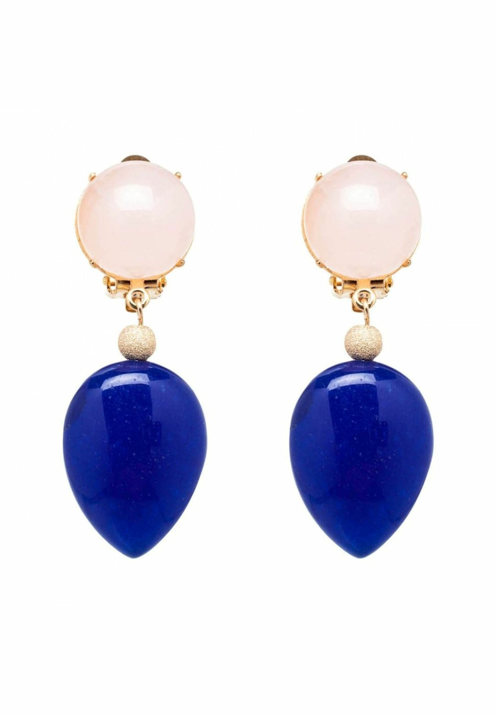 Paar Ohrclips Rosenquarz - Lapis Lazuli - TROPFEN
