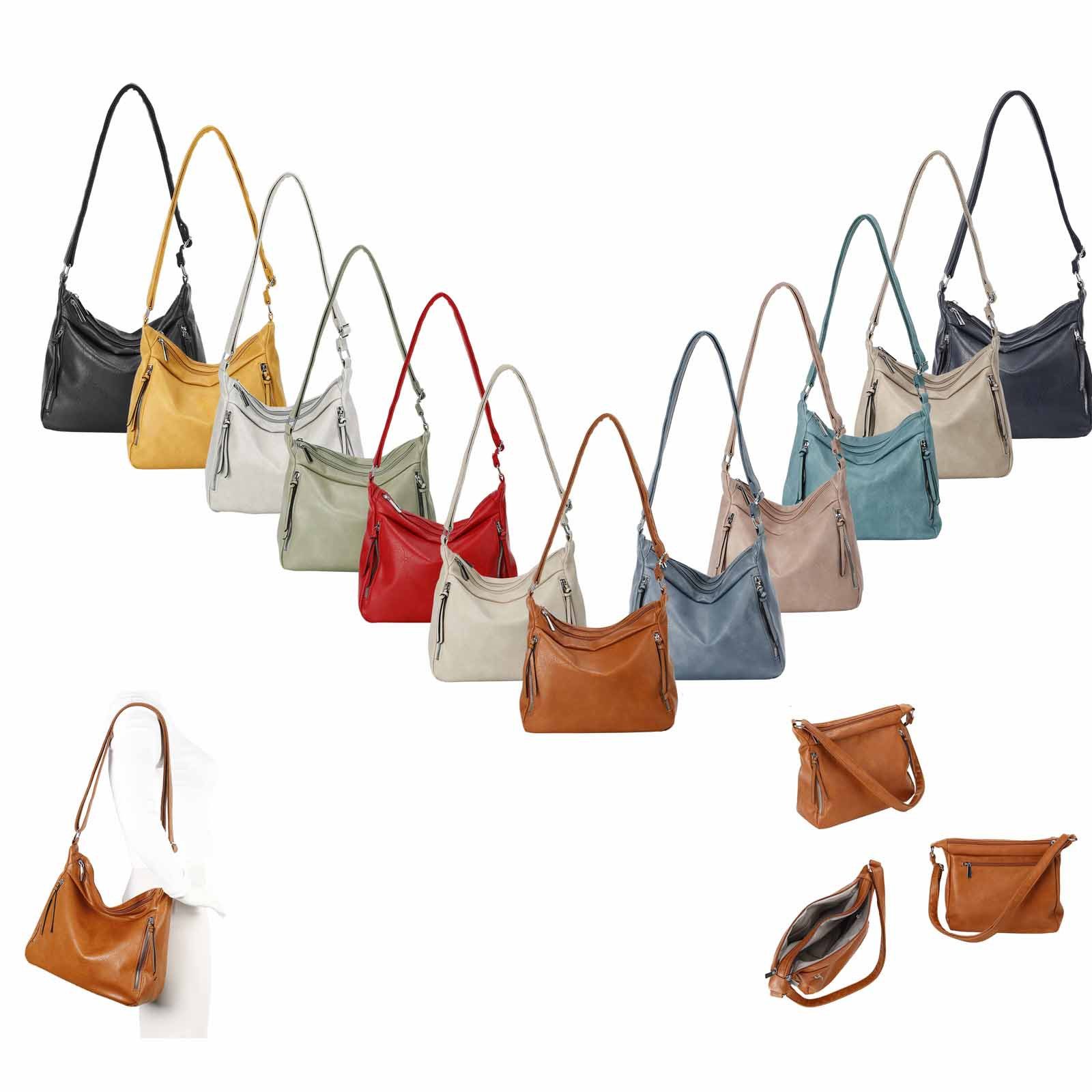 ITALYSHOP24 Schultertasche Damen Tasche Shopper Crossbody Handtasche Umhängetasche Beuteltasche, CrossOver Damentasche Hobo Bag Henkeltasche Reisetasche Leder Optik