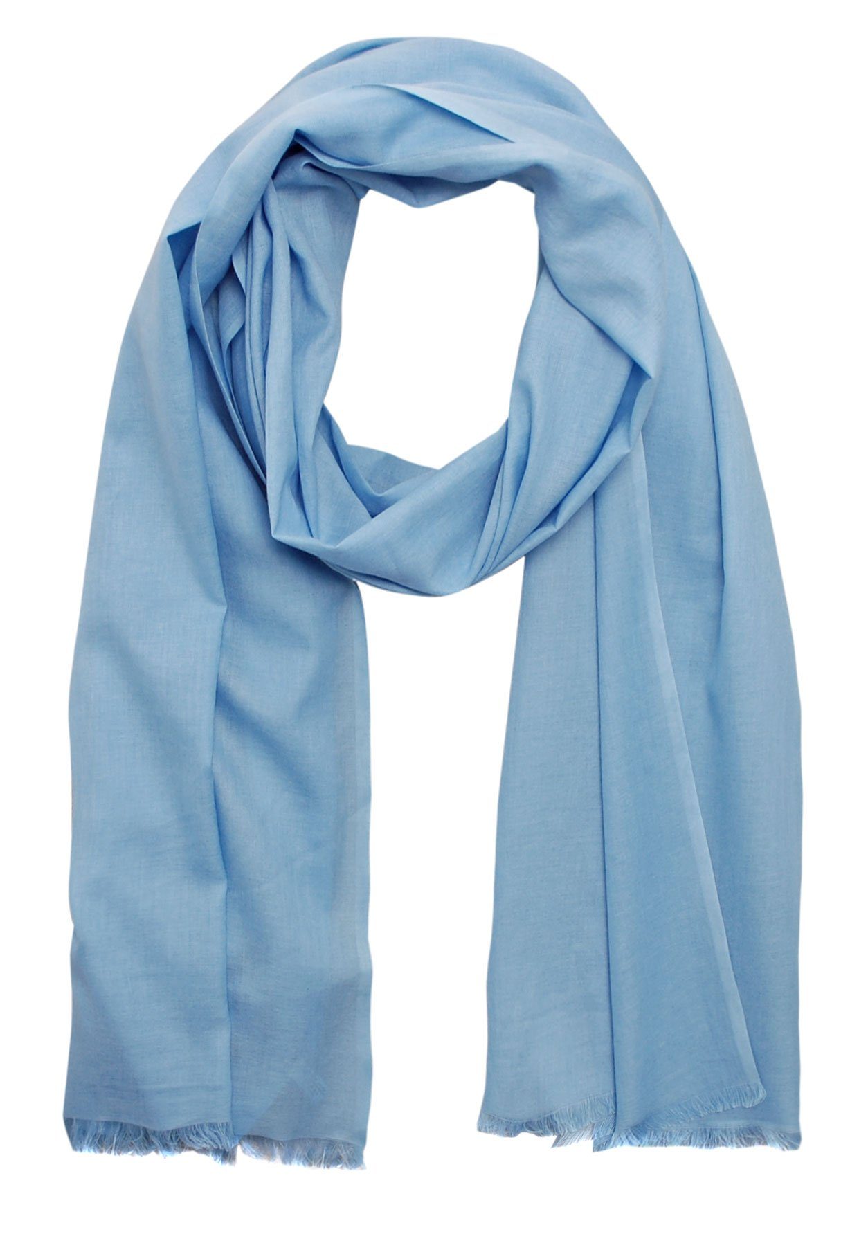 Bovari Schal Damen-Schal aus 100% gekämmter Bio-Baumwolle - handgewebt, - leicht, atmungsaktiv, dünn - Sommerschal in XL Größe 180x70 cm hell-blau