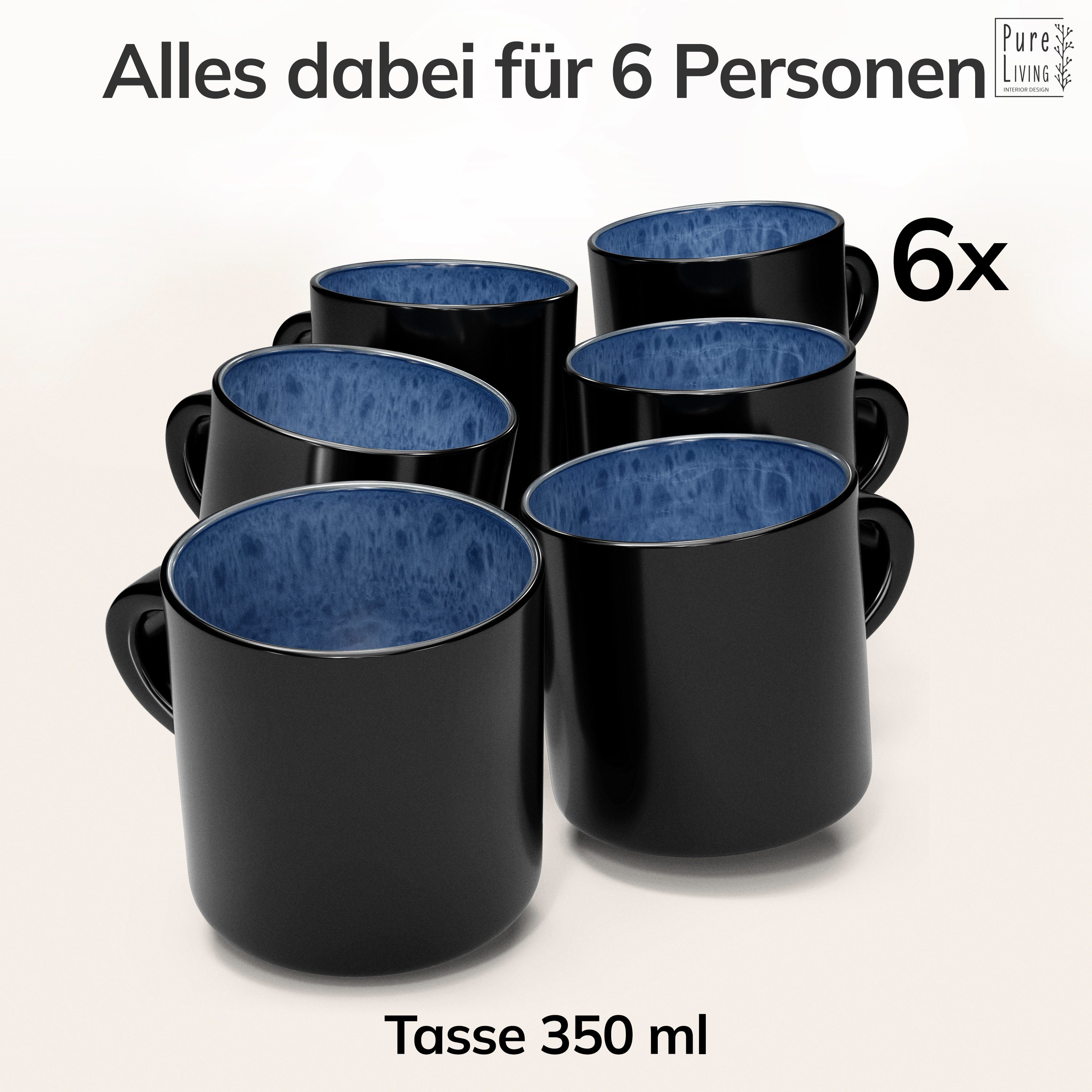 PURE LIVING INTERIOR DESIGN Geschirr-Set Ibiza Becher, 6er-Set, 350 ml, Tiefblau, Steingut (6-tlg), 6 Personen, Steingut – Bild 5 von 5