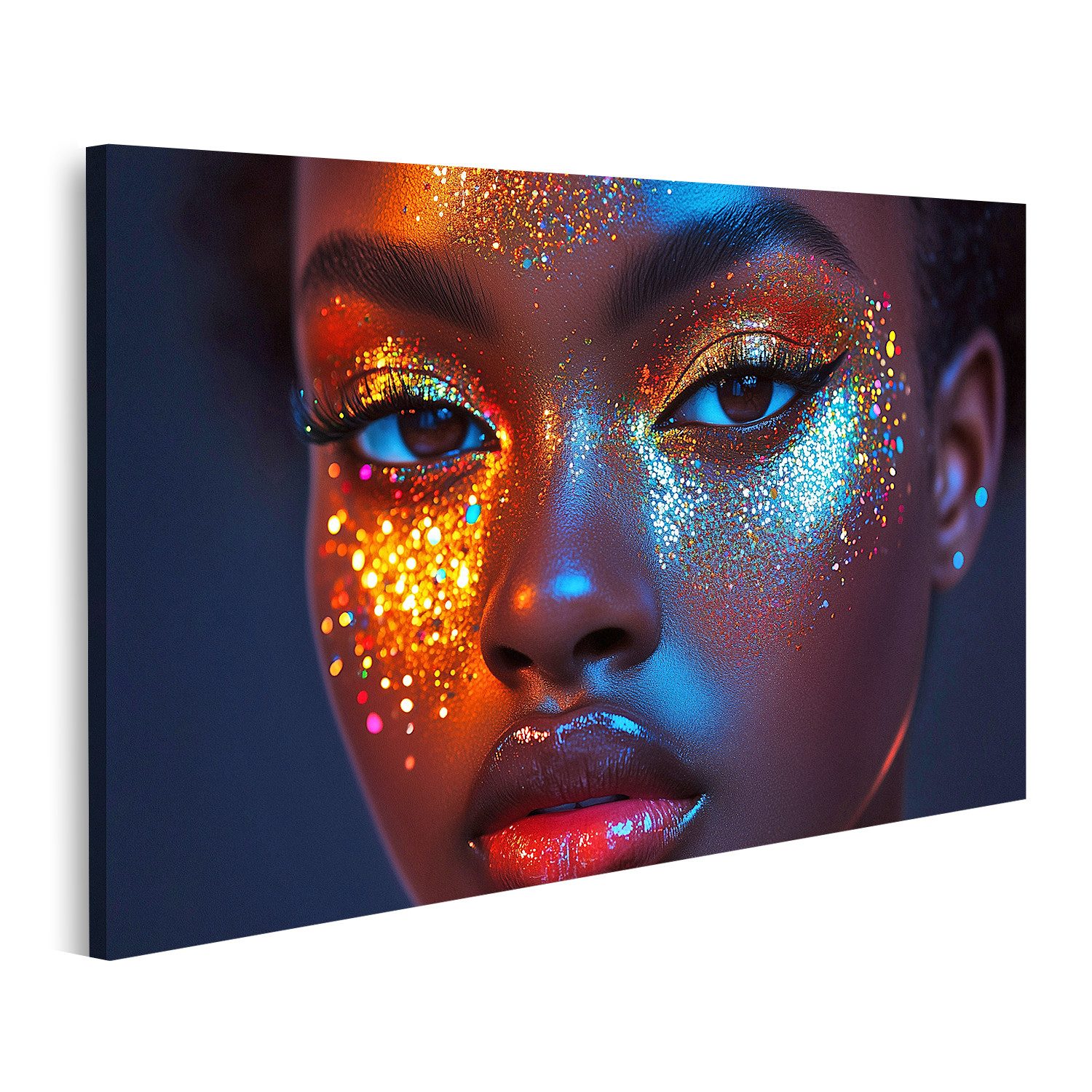 islandburner Leinwandbild Funkelndes Gesicht mit farbenfrohem Glitzer Make up