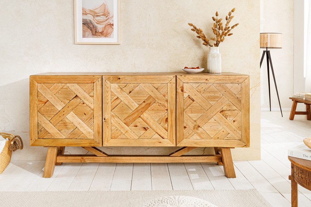riess-ambiente Sideboard RIVIERA 155cm natur · Schrank aus recyceltem Massivholz in Bohlenoptik (Einzelartikel, 1 St), grifflose Kommode aus Pinienholz · 3 Türen & 4 Fächer · Wohnzimmer