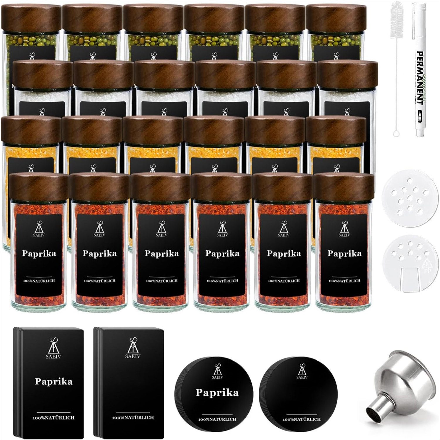 KingLux Gewürzbehälter 24Stk.120ml Glas Gewürzbehälter Rund mit Akazienholz günstig online kaufen