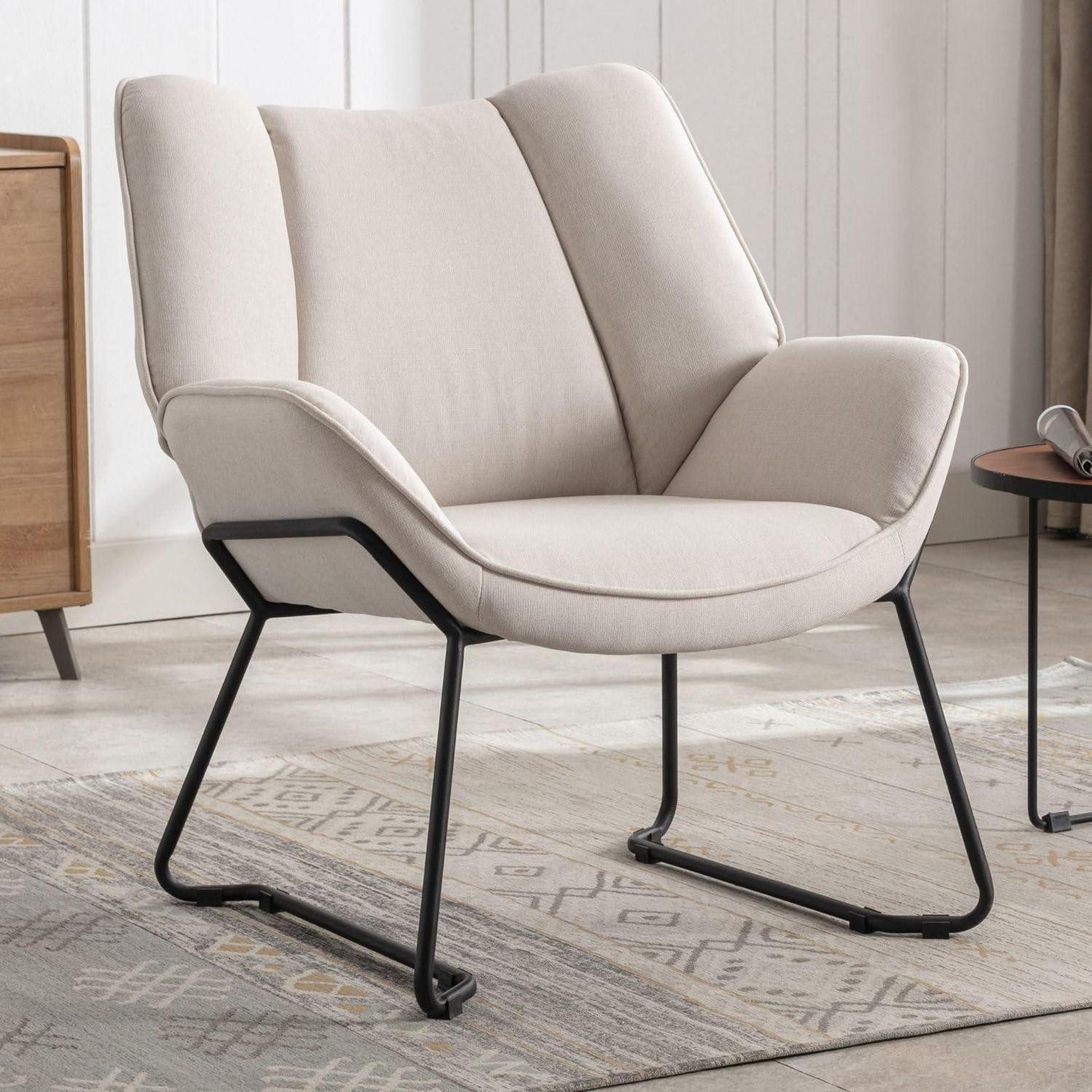 LuxusKollektion Loungesessel Sessel Ohrensessel Loungesessel Metallbeine Leinen Beige