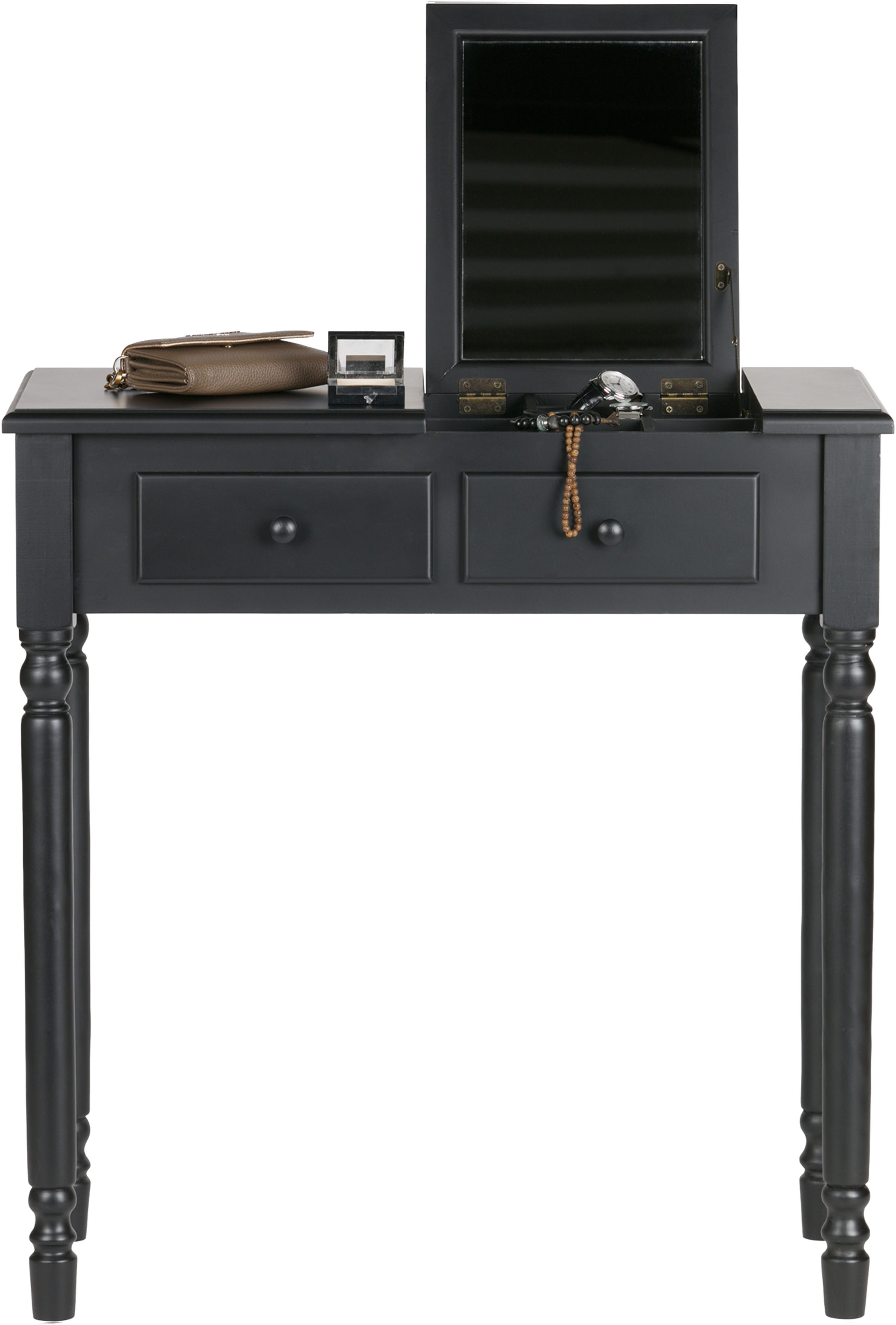 WOOOD Konsolentisch Romy Massivkiefer und integriertem Klappspiegel B 75 x T 38 x H 78 cm, Versteckte Fachaufteilung, einfach zu montieren, sichtbare Maserung – Bild 4 von 5