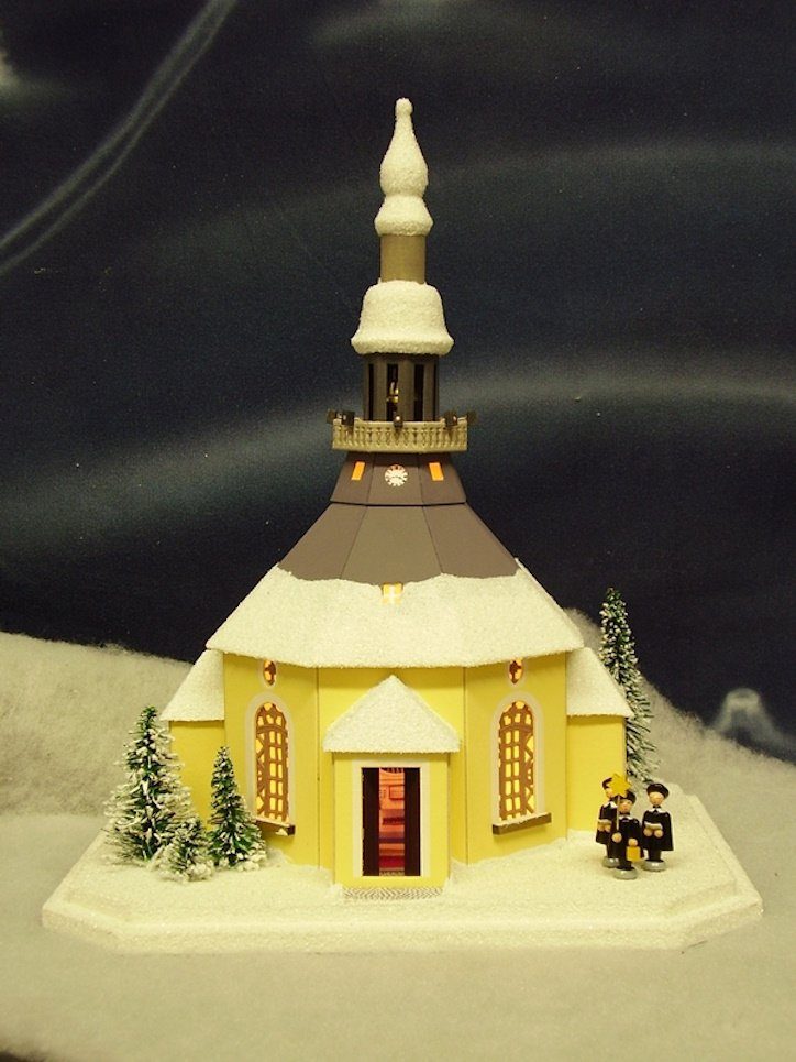 x LxBxH Weihnachtshaus Seiffener Kurrende, -gold ca Kirche mit weiß 29 Lichterhaus