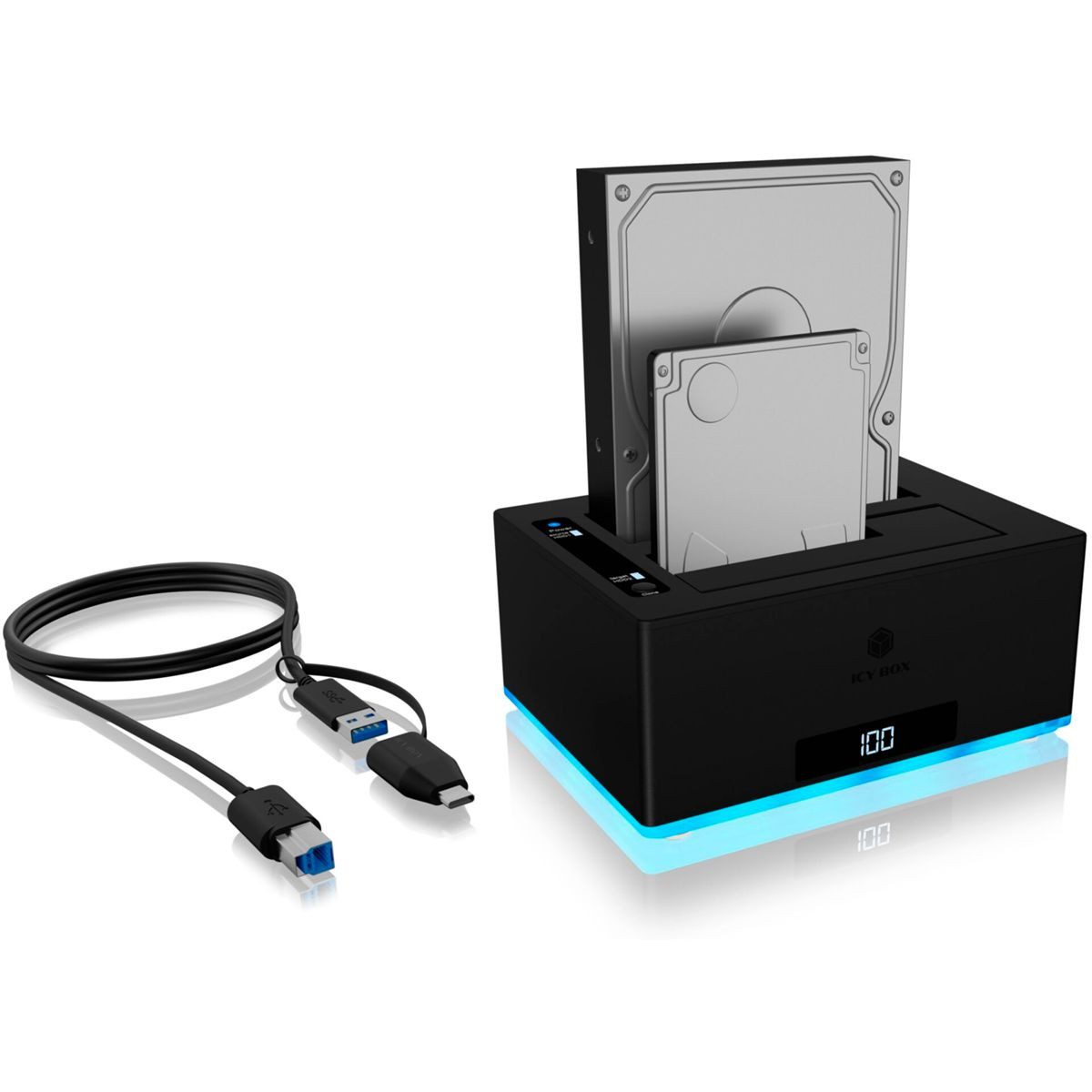 ICY BOX Festplatten-Gehäuse IB-127CL-U3 2 Bay Docking & Klonstation