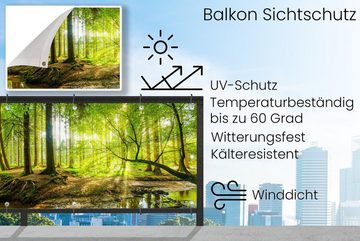 MuchoWow Balkonsichtschutz Wald - Landschaft - Wasser - Bäume - Sonne - Grün - Natur (1-St) Balkonbanner, Sichtschutz für den Balkon, Robustes und wetterfest