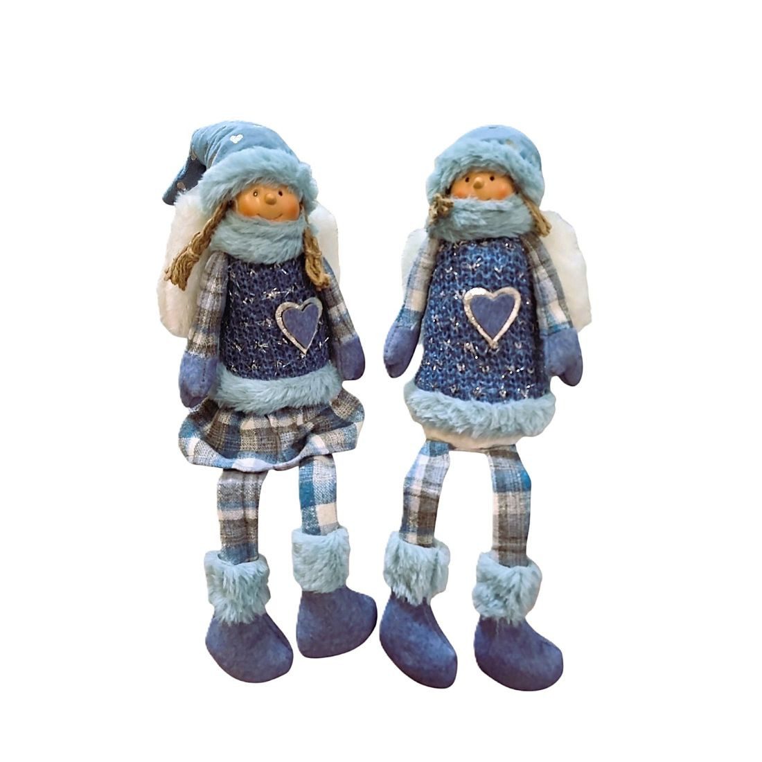 formano Kantenhocker Engel – Pärchen, 2 Stück (Spar-Set, 2 Stück), Zipfelmütze mit Silberherzen, weiße Fellflügel