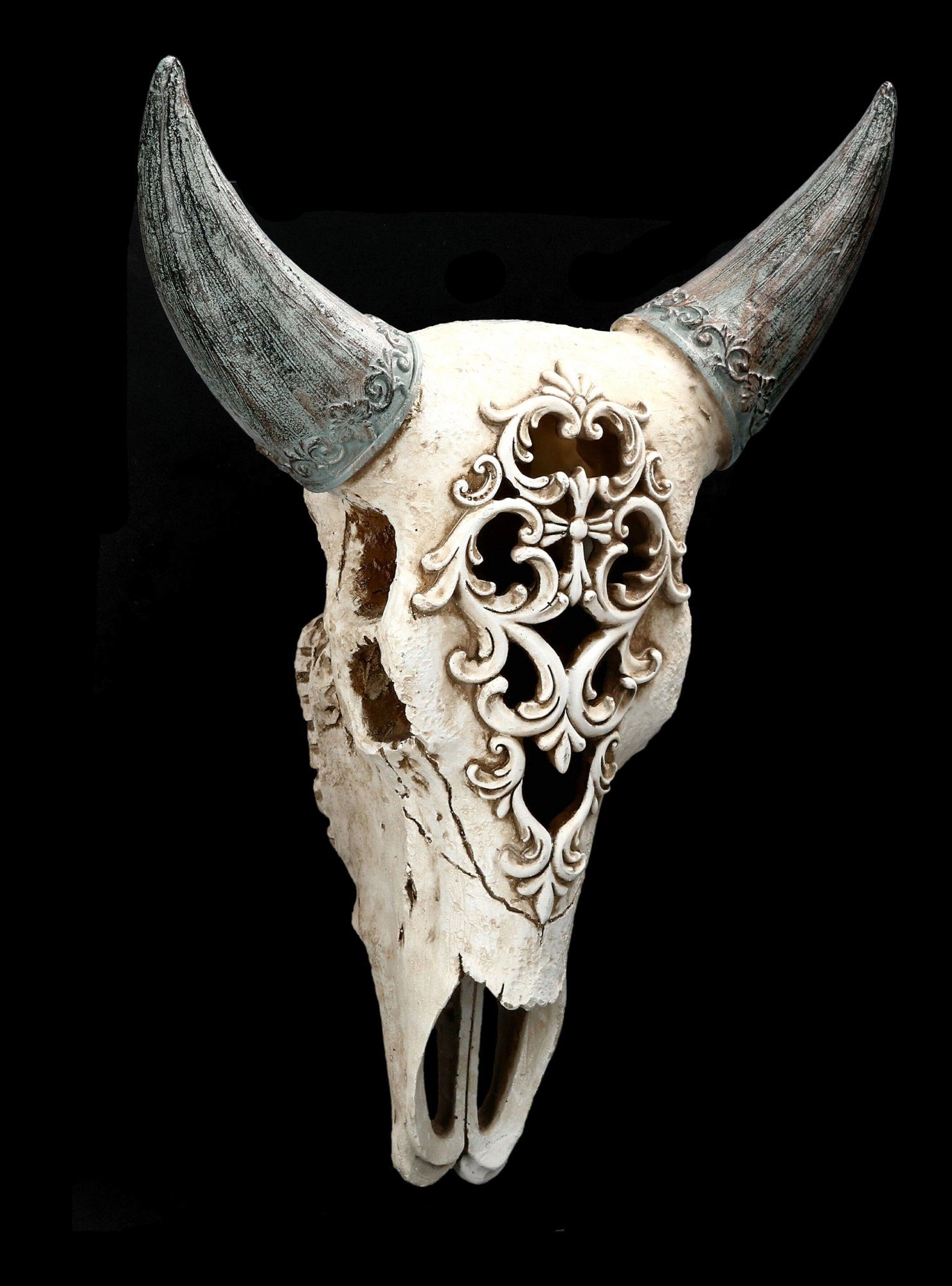 Figuren Shop GmbH Wanddekoobjekt Wandrelief - Bison Totenkopf mit Verzierung - Western Trophäe