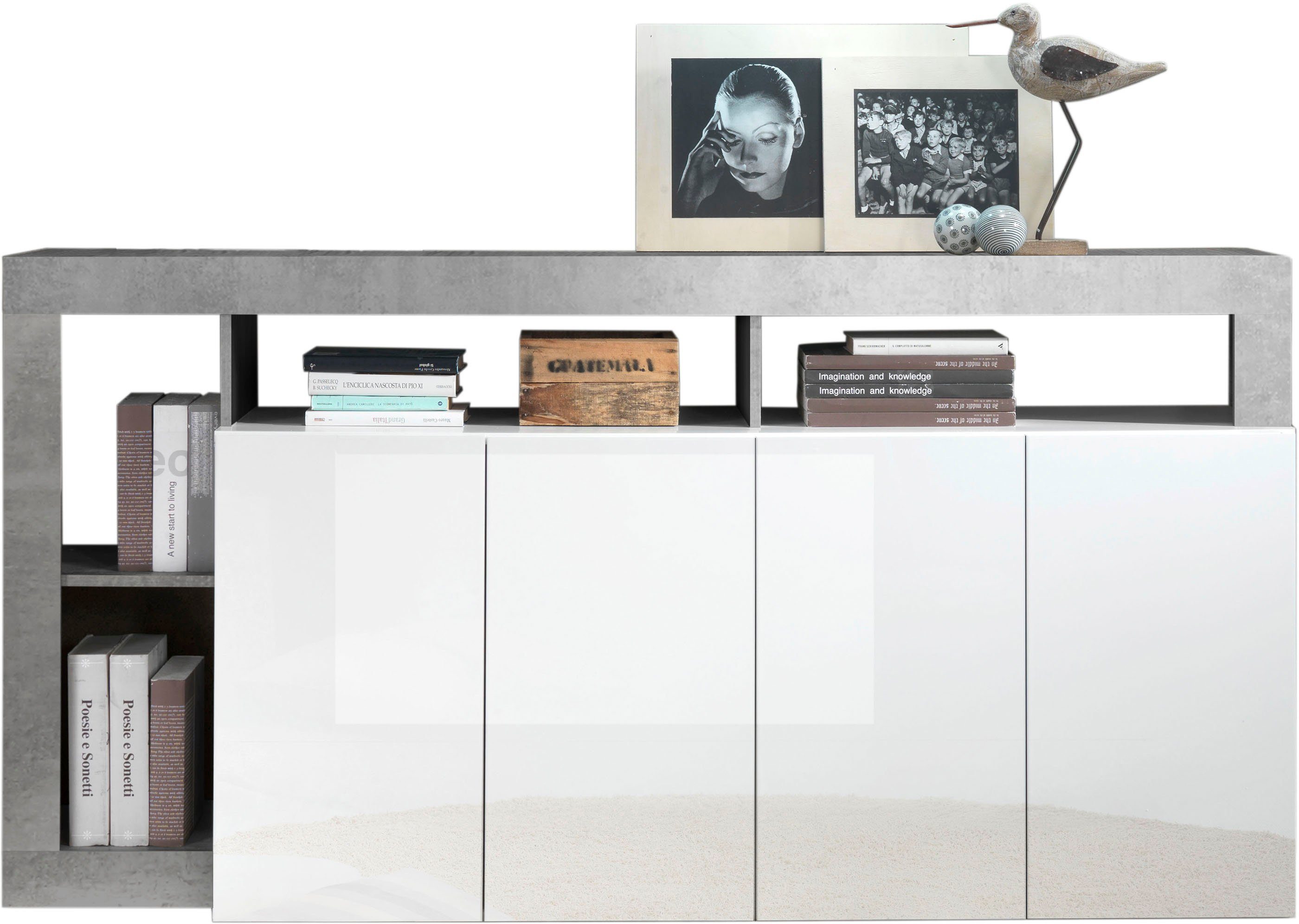 Hamburg, Breite LC Sideboard Weiß/Betonoptik 184 cm