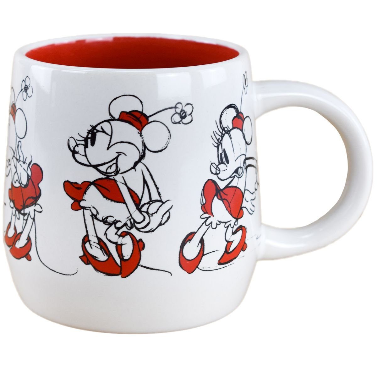 Stor Tasse Disney Minnie Mouse als Skizze in Weiß / Rot Kaffeetasse ca. 8,7x9 cm, Keramik, authentisches Design